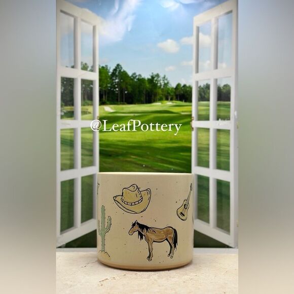 Other - Western Themed (MD) Multi Colored Ceramic Planter with drainage hole